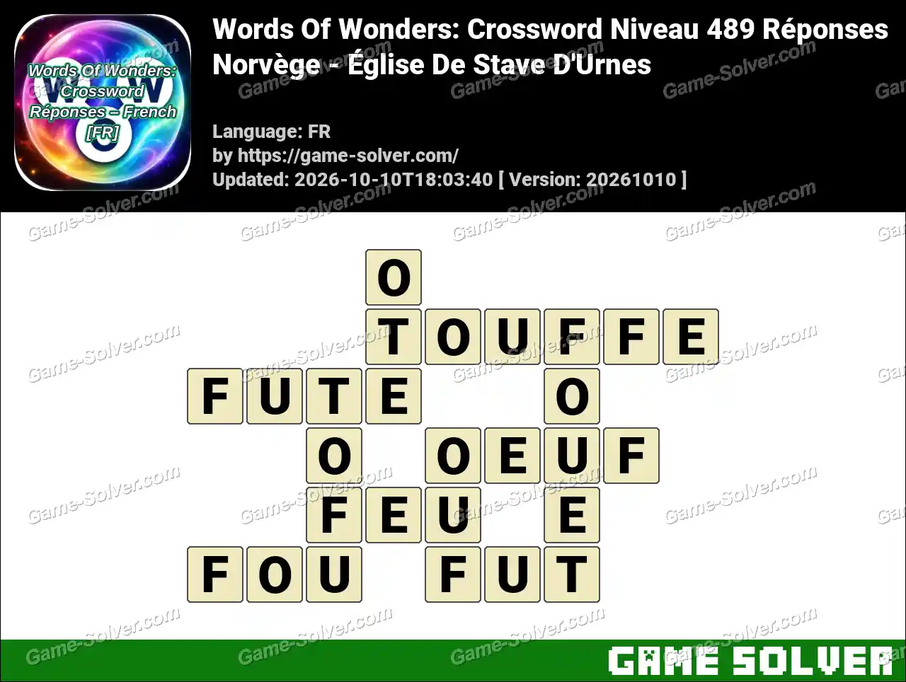 Words Of Wonders: Crossword Niveau 489 Réponses – Norvège – Église De Stave D’Urnes